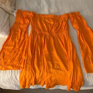 Vibrant Orange Off-Shoulder Dress